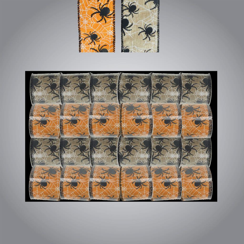 Halloween Spider Linen Look Wired Organza Ribbon - 2.7m