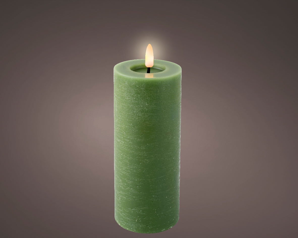 Green LED Wax Wick Candle - Real Flame Effect Technology