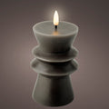 Grey Battery Operated Warm White LED Indoor Carved Candle - 8x15cm