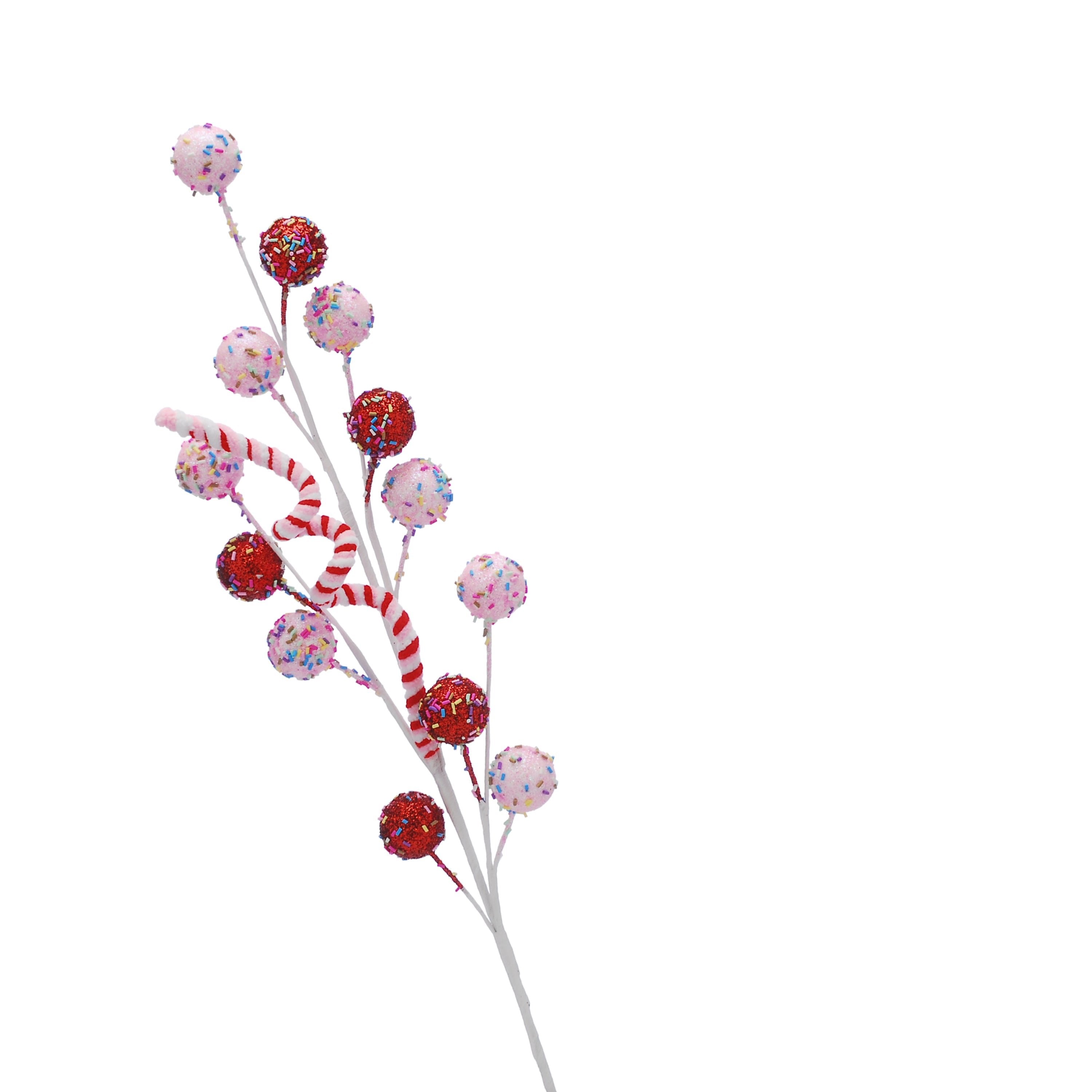 Candy Cane Berry Twirl Stem with Sprinkles - 73cm