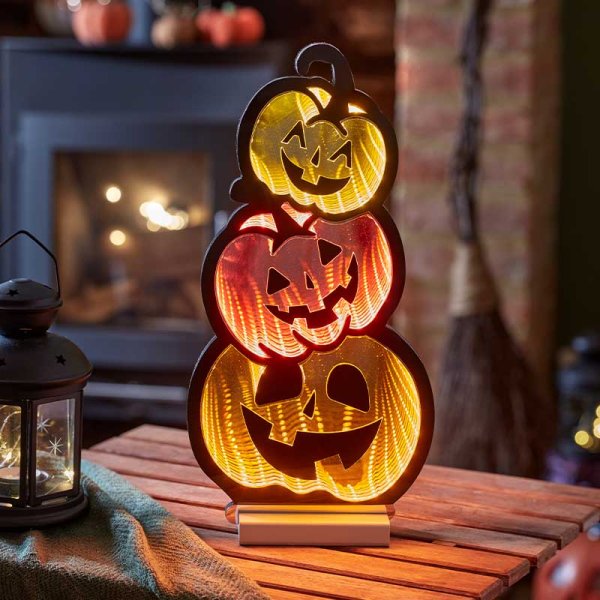 Lit Trio of Pumpkins Infinity Mirror 40cm