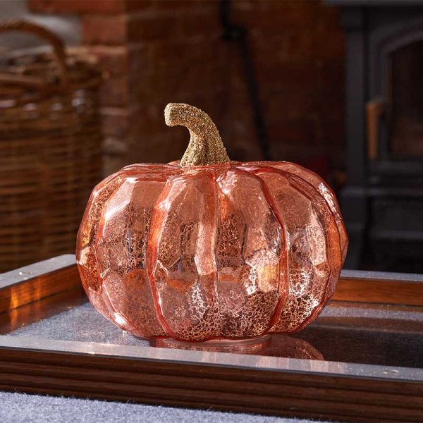 Autumn Glass InLit Golden Pumpkin - 17cm