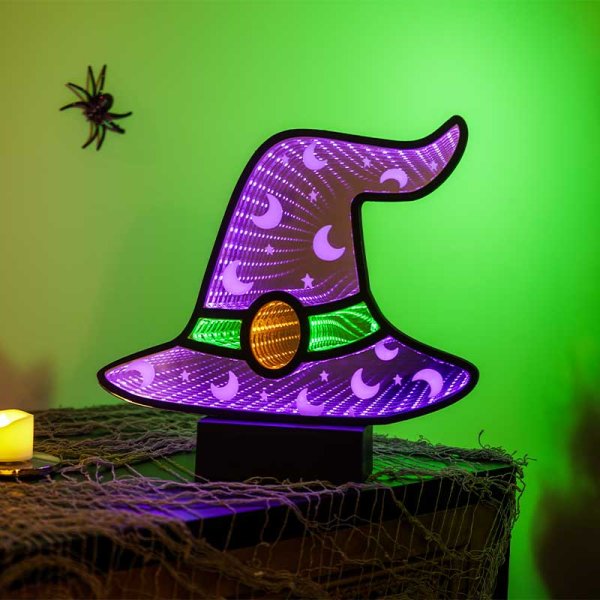 Lit Witch's Hat Infinity Mirror Decoration 25cm