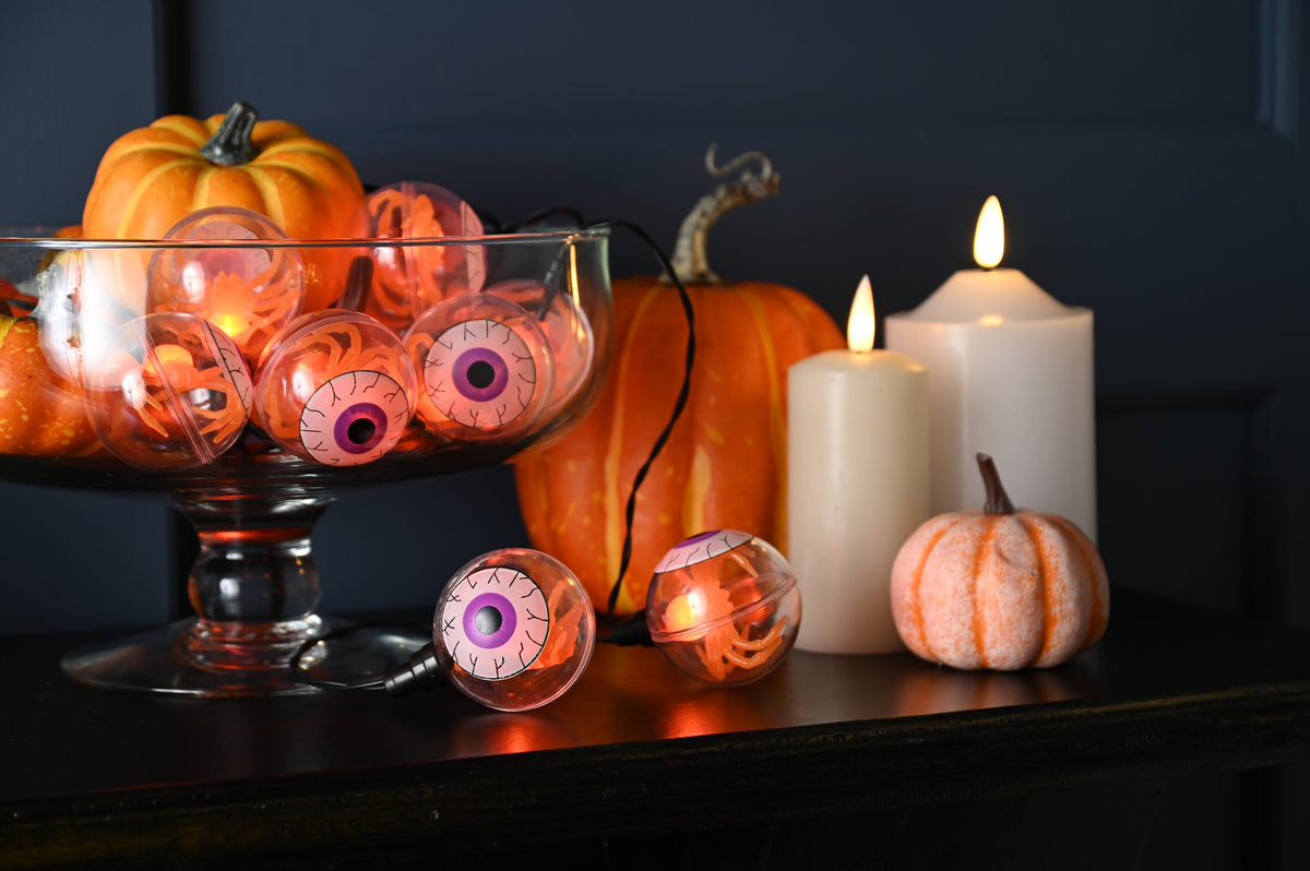 String of 11 Battery Operated Orange Halloween Eyeball Lights