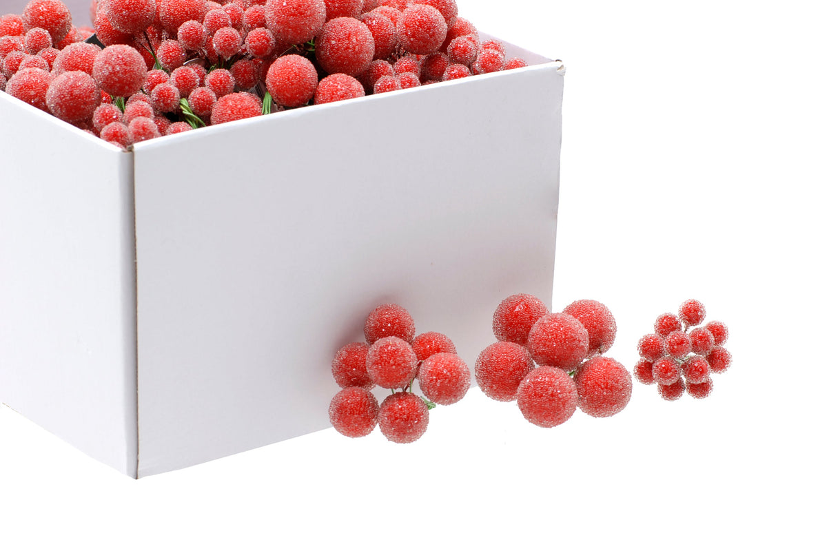 Mixed Size Frosted Red Berry Clusters
