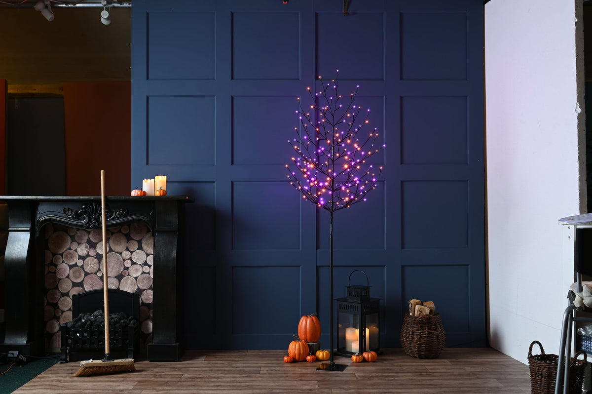 Purple & Orange Glow-Worm Halloween Twig Tree - 150cm