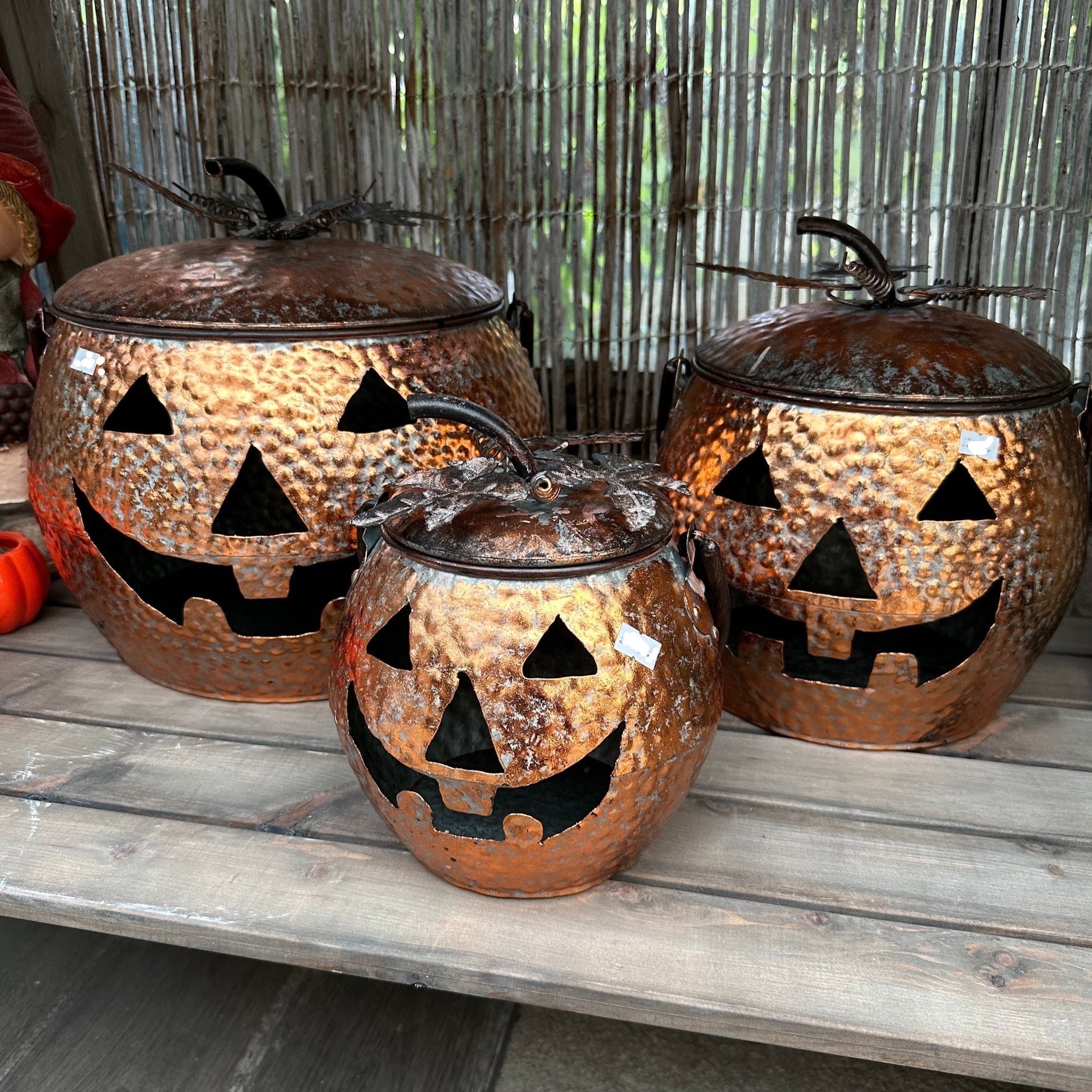 Stunning Golden Orange Metal Decorative Pumpkins - Set of 3