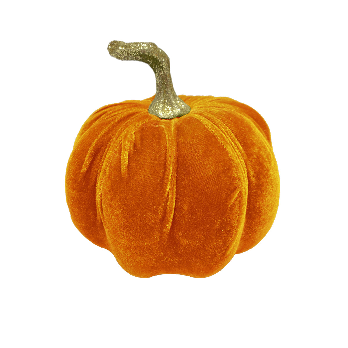 Orange Velvet Pumpkin with Gold Glitter Stem - 17cm