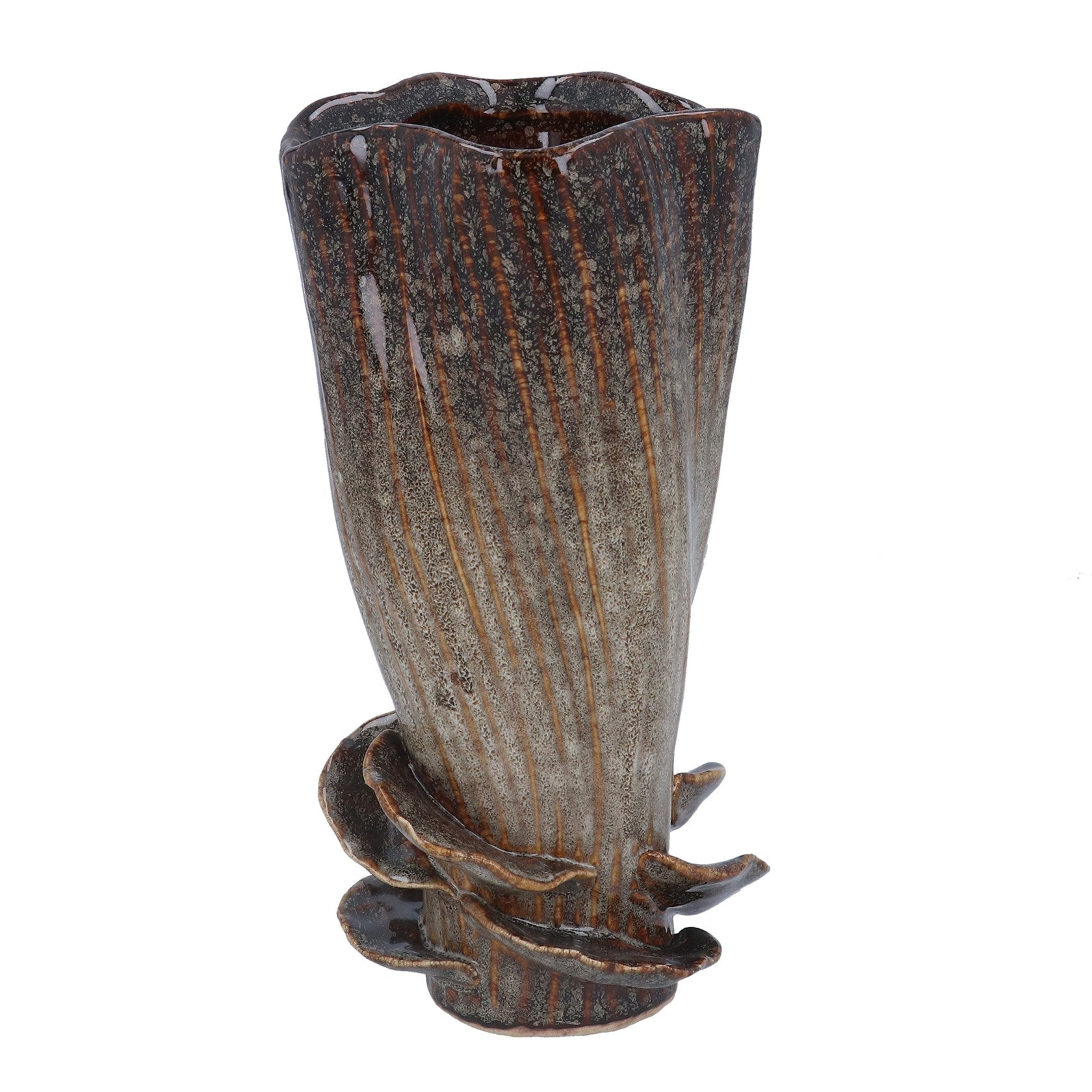 Gisela Graham Brown with Mushrooms Detail Stoneware Vase - 21cm