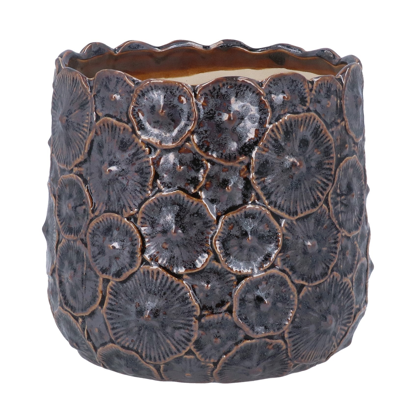 Gisela Graham Brown Metallic Mushroom Stoneware Pot Cover - 16cm