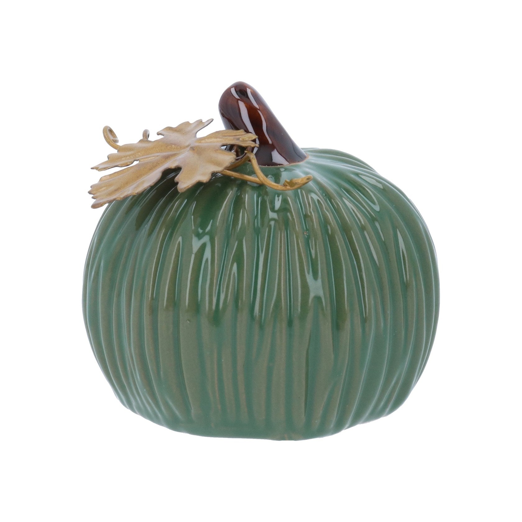 Gisela Graham Stoneware Green Pumpkin Ornament - 8cm