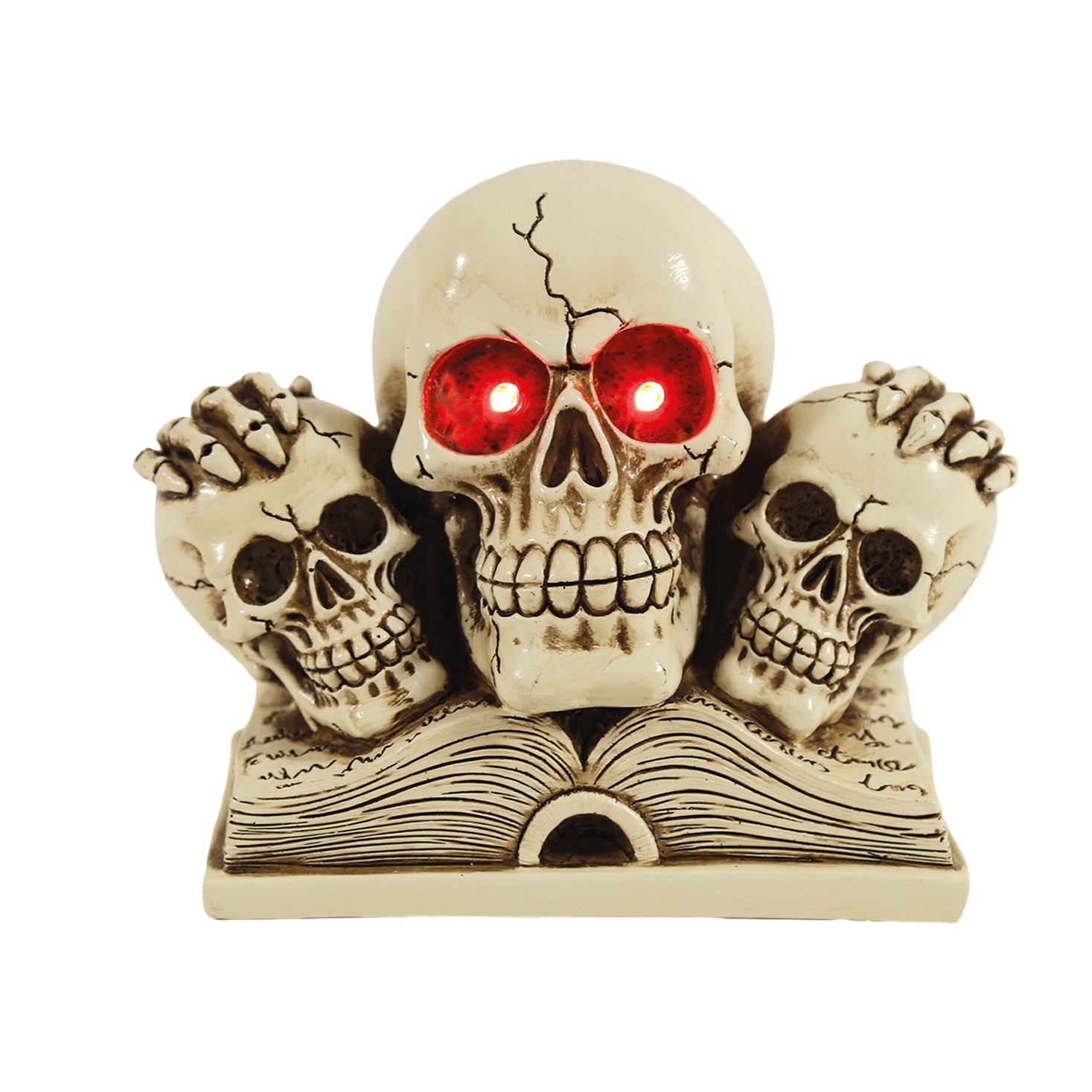 Trio of Skulls Book of Spells with Light Up LED Eyes - 17x13cm