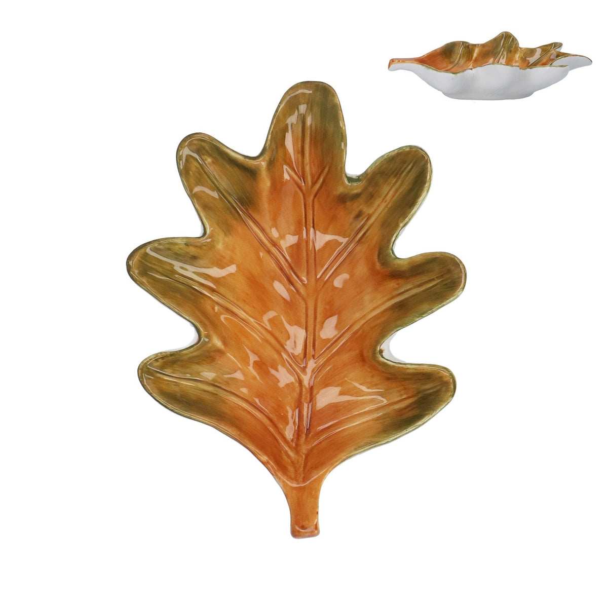 Gisela Graham - Stoneware Dish  - Yellow Oak Leaf  19cm