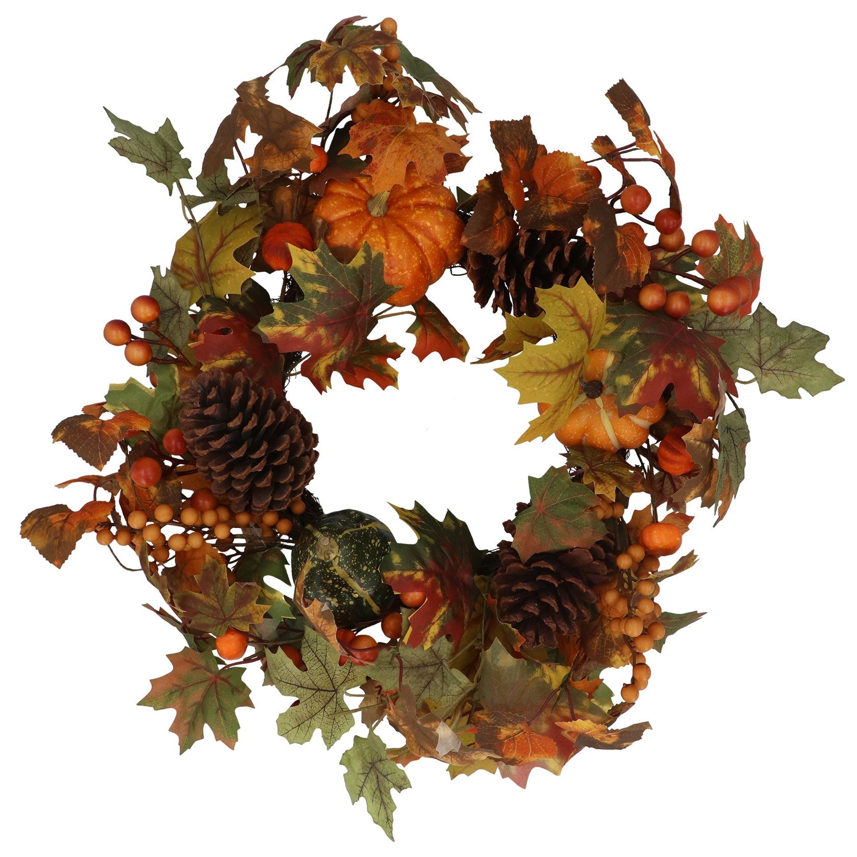 Gisela Graham Large Mixed Autumn Pumpkin & PineconeCone Wreath - 55cm