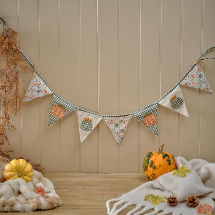 Harvest Home Pumpkin Bunting With Printing And Applique
