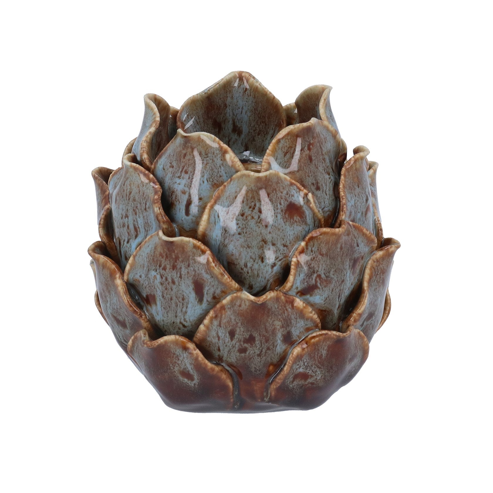 Gisela Graham Blue/Brown Reactive Glaze Artichoke Porcelain T-lite Holder - 10cm