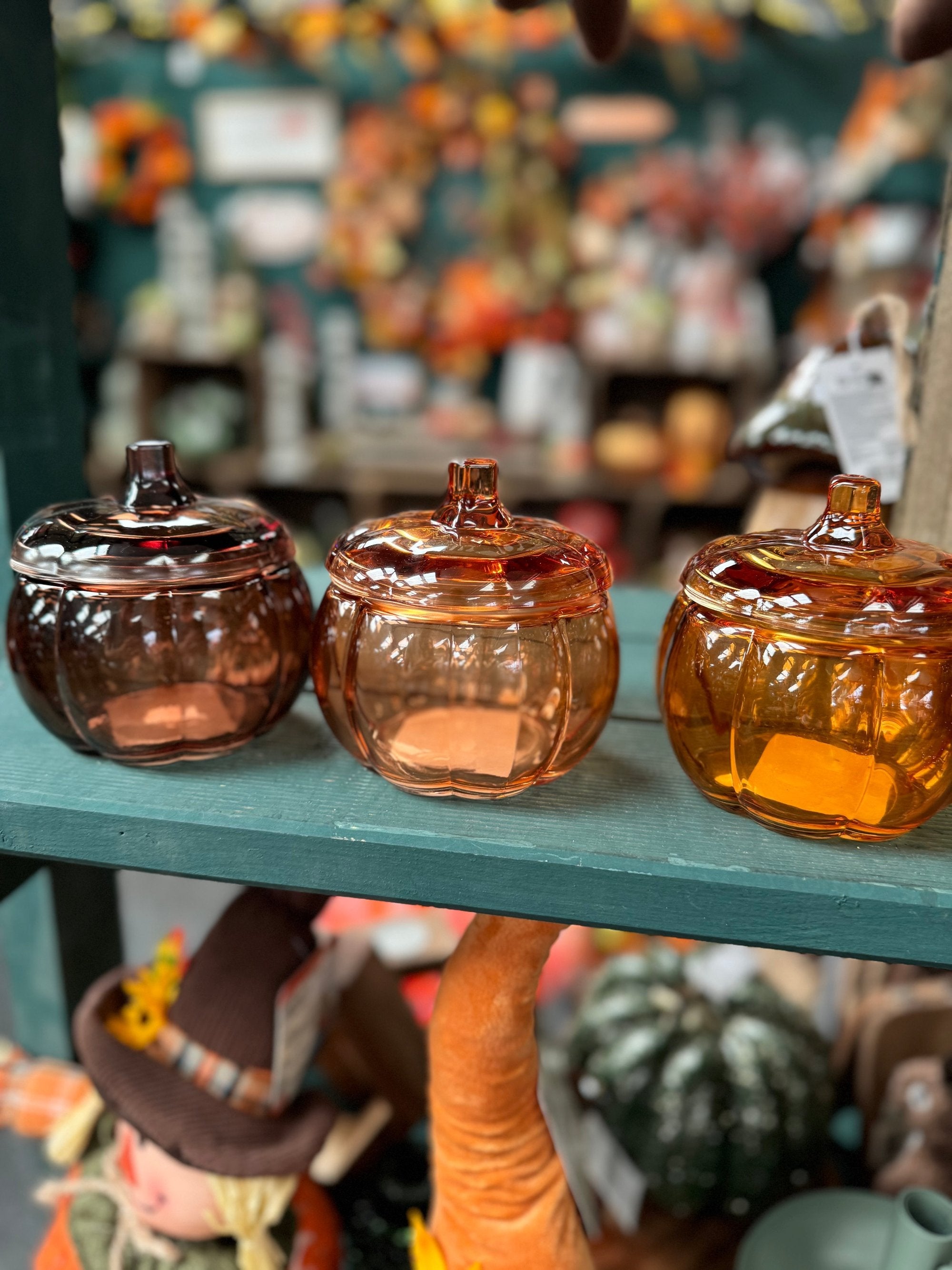 Large Glass Pumpkin Jar with Removable Lid - Tea light Holder Trinket Pot 12cm