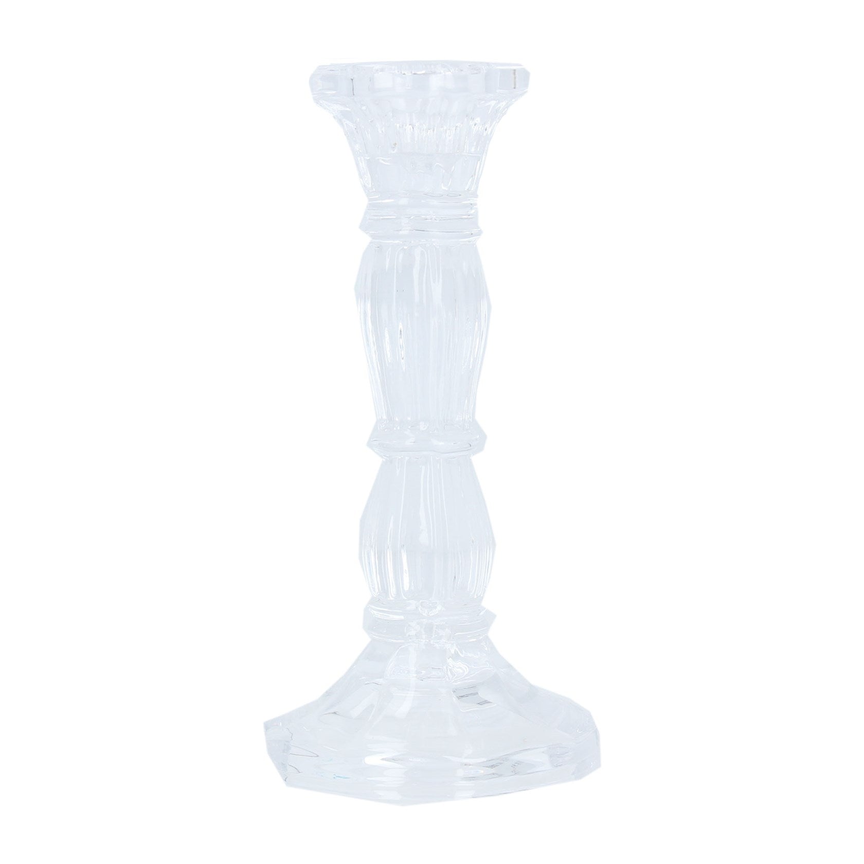Gisela Graham - Glass Clear Moulded Candlestick Large