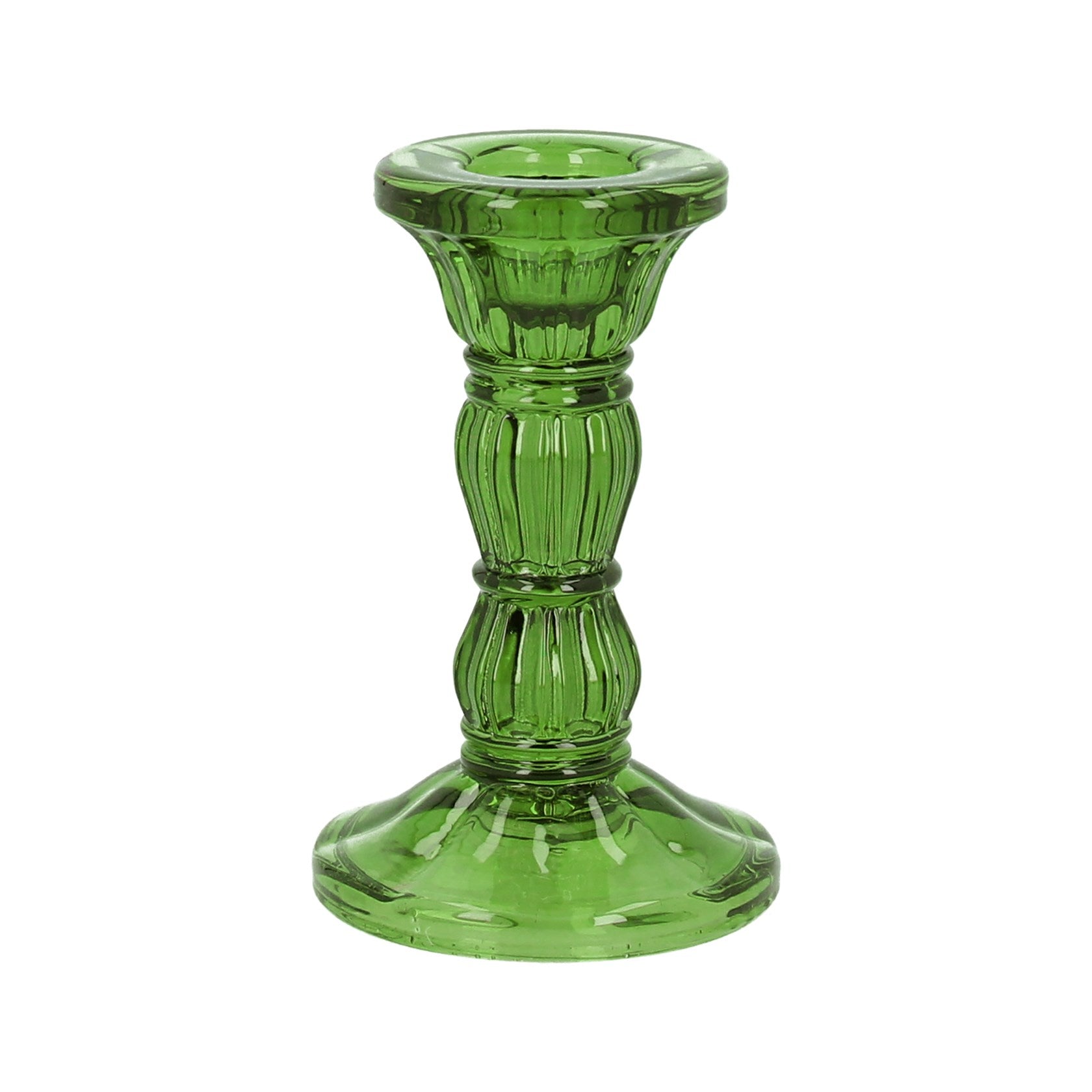 Gisela Graham - Glass Green Moulded Candlestick
