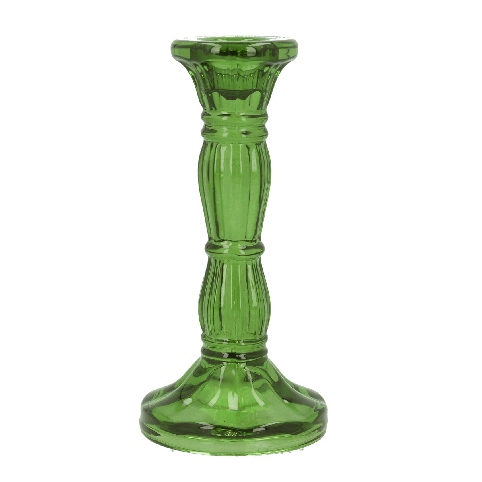 Gisela Graham - Glass Green Moulded Candlestick Large