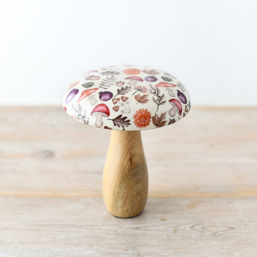Wooden Patterned Mushroom Ornament 15cm