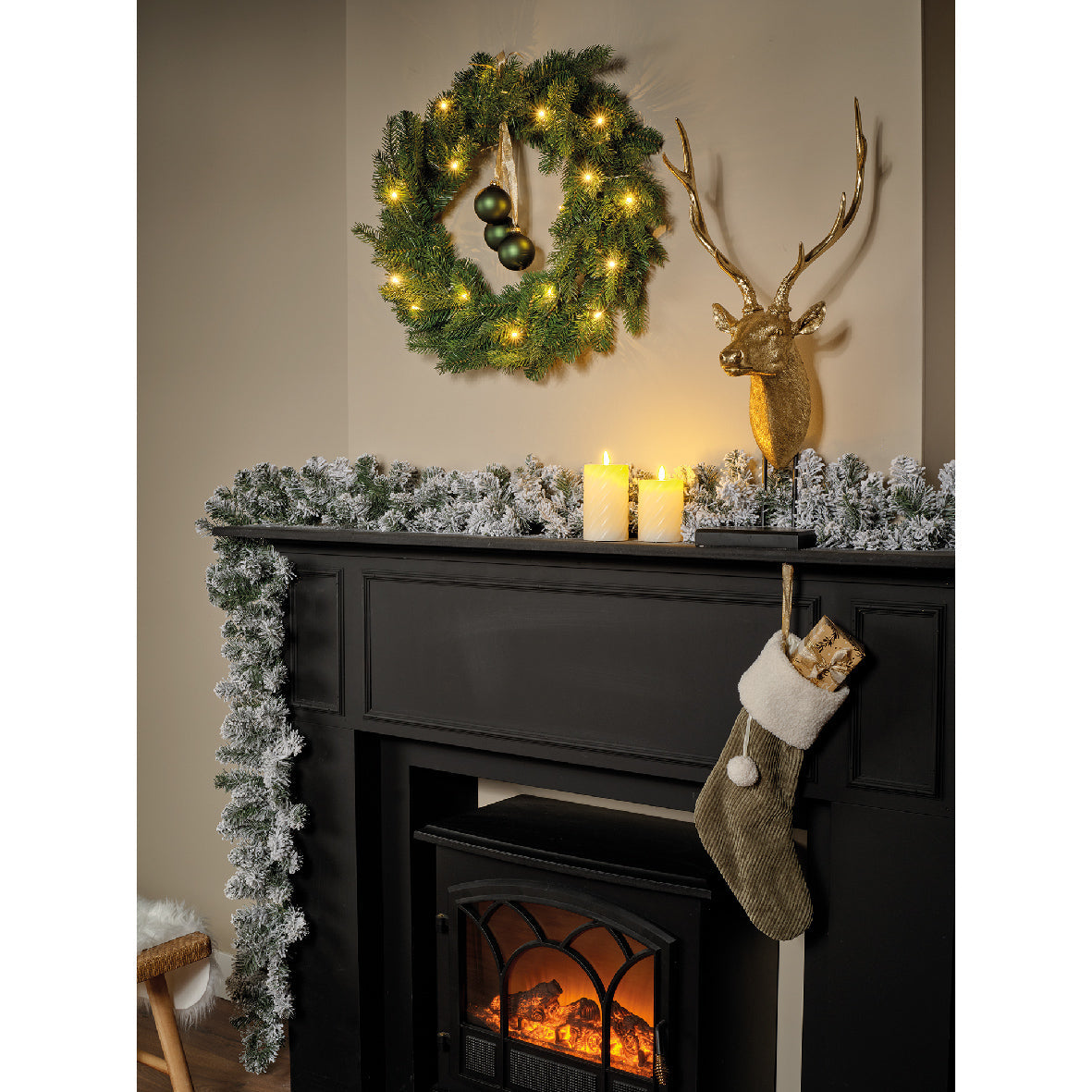 Snowy Imperial Pre-Lit Christmas Garland with Lights - 25(D) x 270cm