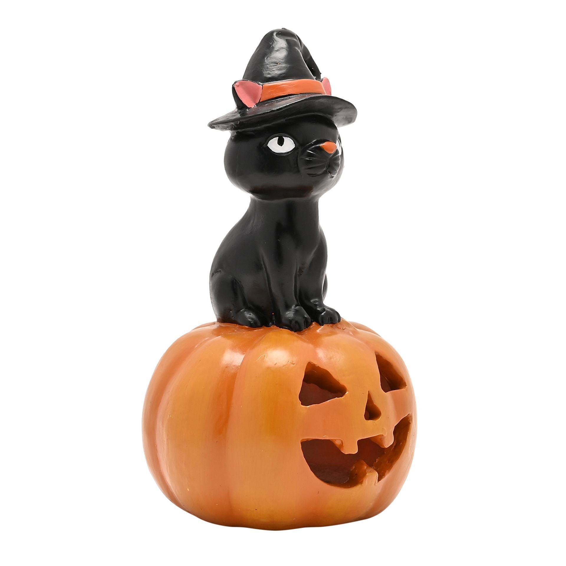 Halloween Black Cat on a Pumpkin Light Up Ornament