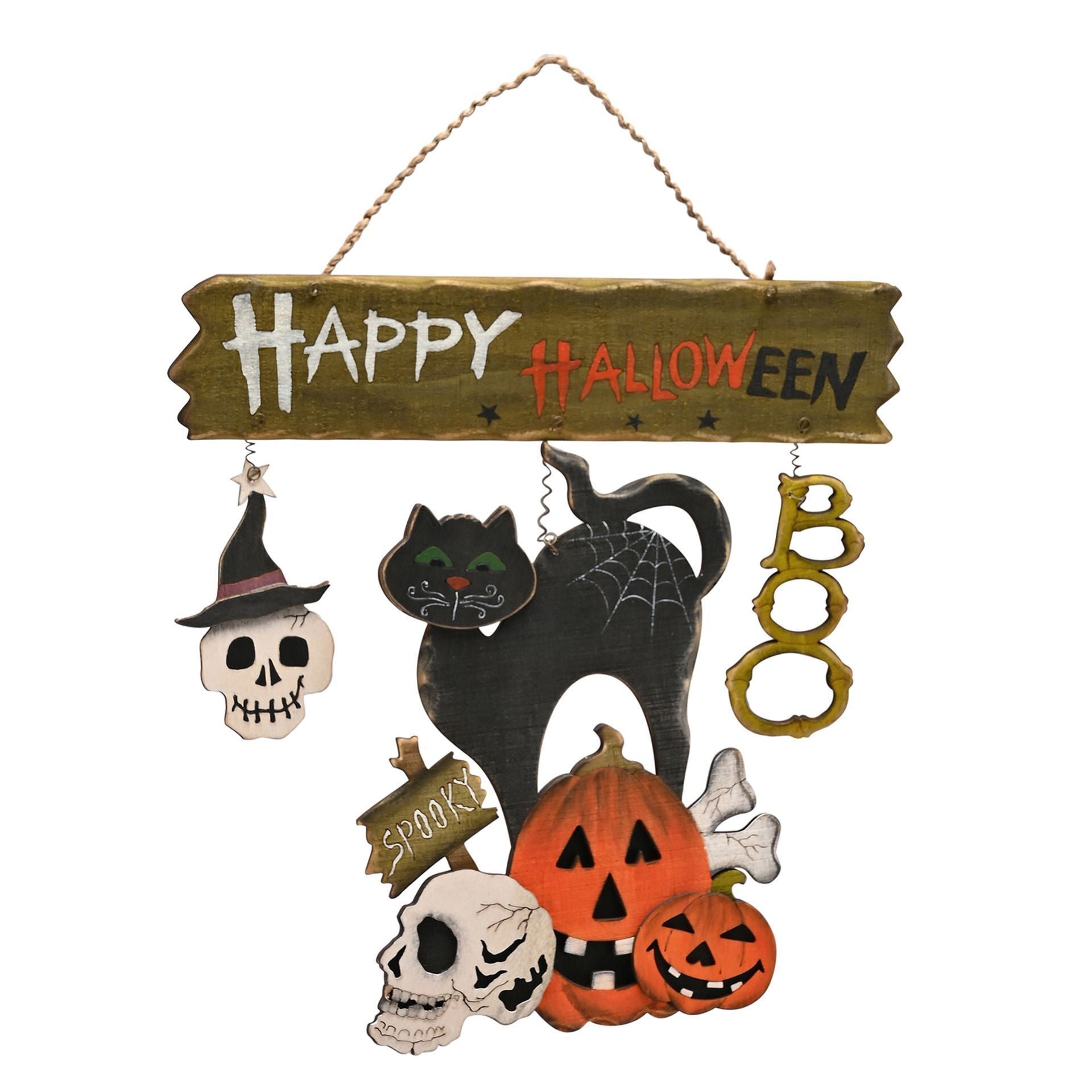 Happy Halloween Black Cat Hanging Sign