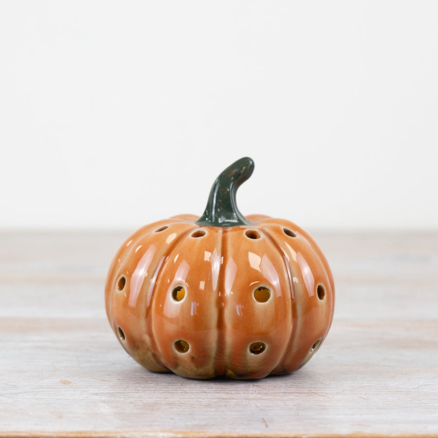 Light Up LED Pumpkin Ceramic Ornament 10c