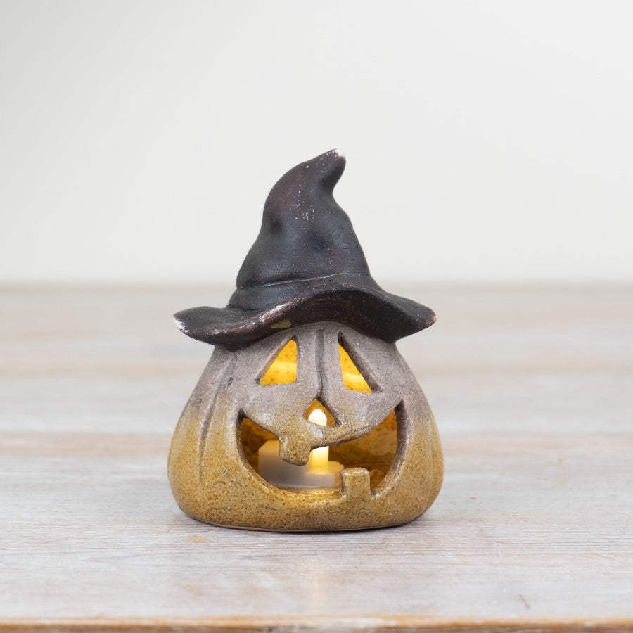 Halloween Carved Light Up Witch Pumpkin - 10.5cm