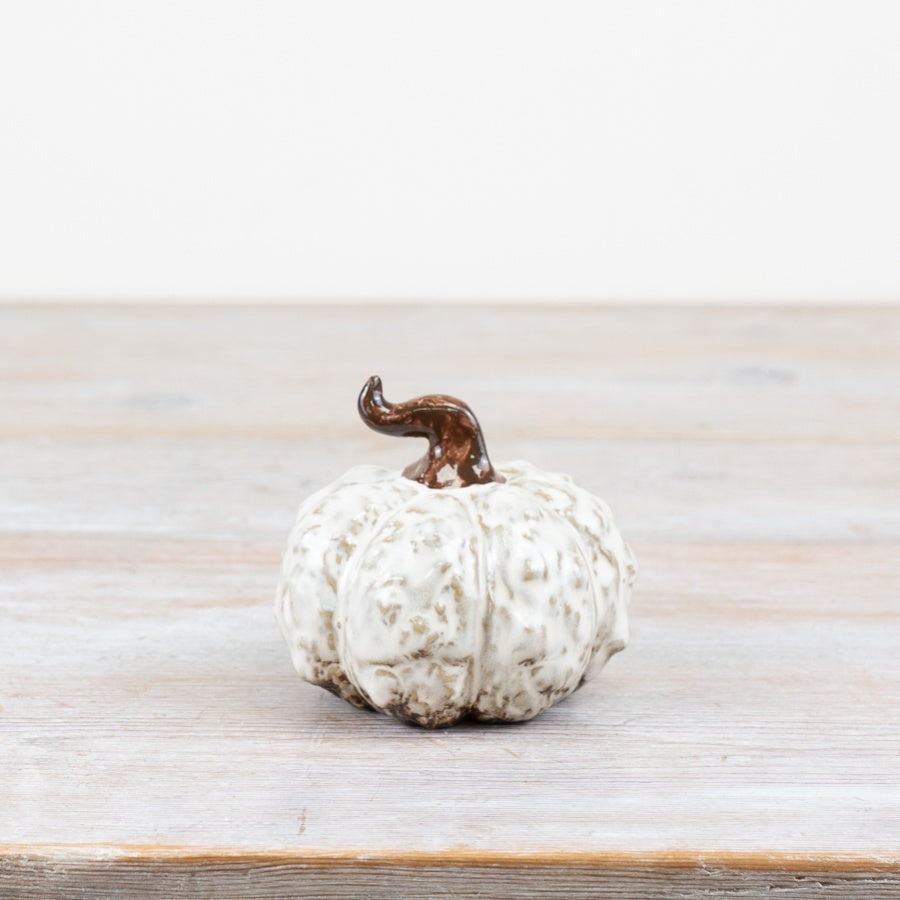Halloween White Wonky Pumpkin Ornament 9cm