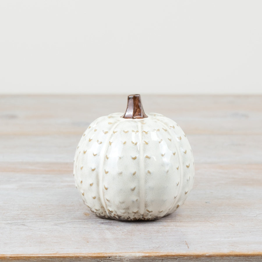 Halloween White Patterned Pumpkin Ceramic Decoration 10.8cm