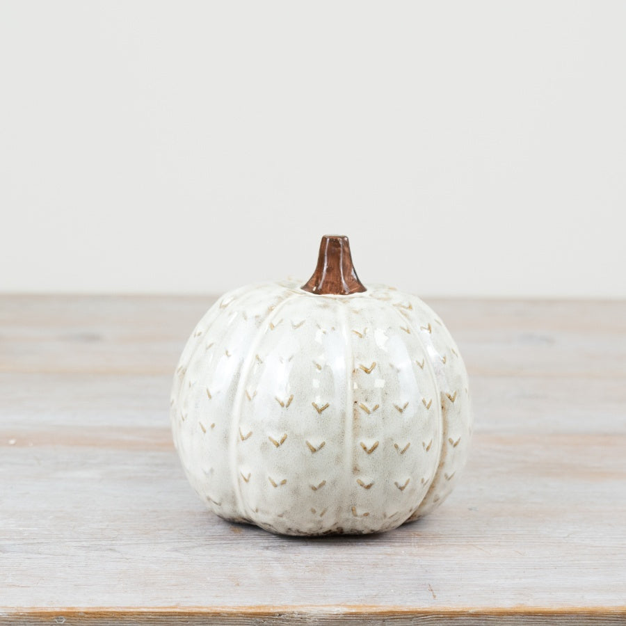 Halloween Large White Ceramic Patterned Pumpkin 13cm