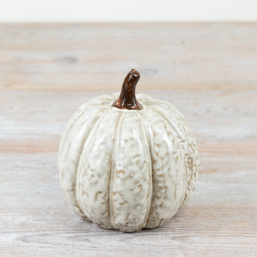 Halloween Glazed White Pumpkin Ornament 11cm