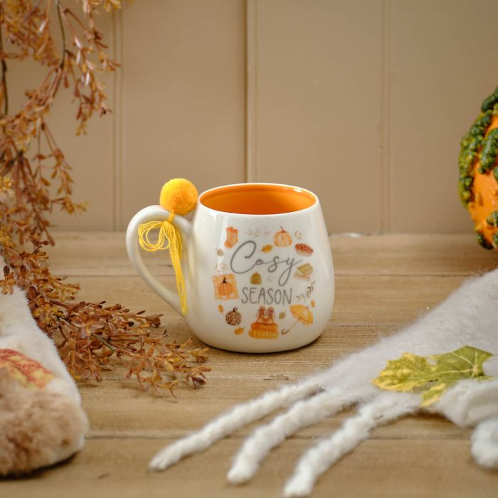 Harvest Pumpkin Cosy Season Stoneware Mug With Pom Pom