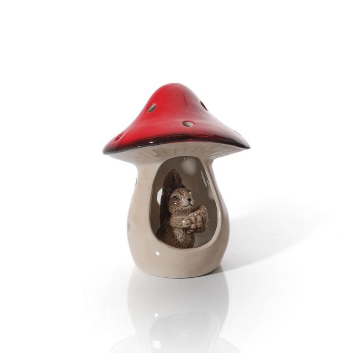 Mushroom Ceramic Ornament With Squirrel Inside