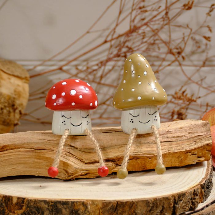 Toadstool Tales Resin Mushroom Shelf Sitter With Smiley Face