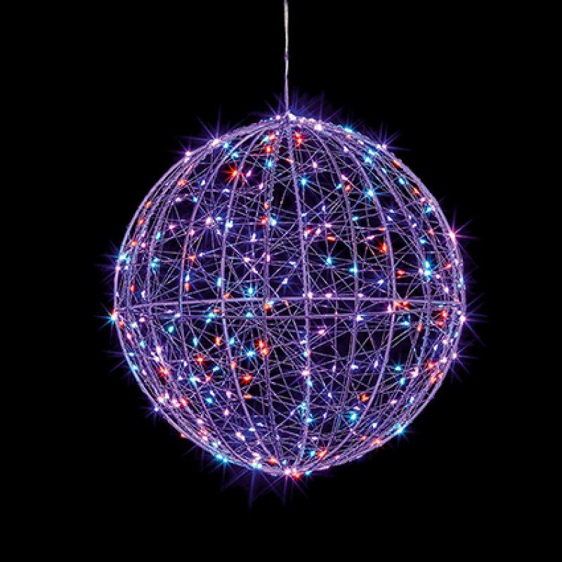 Premier 30cm Rainbow LED White Wire Wrapped Sphere Light with 300 Twinkling LEDs