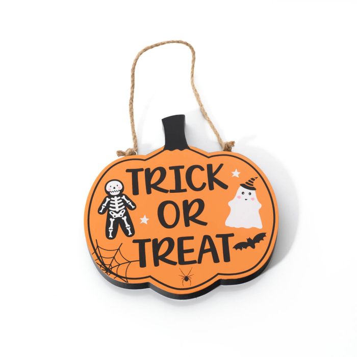 Spooktacular Halloween Reversible Trick/ Out Of Treats Wooden Hanger
