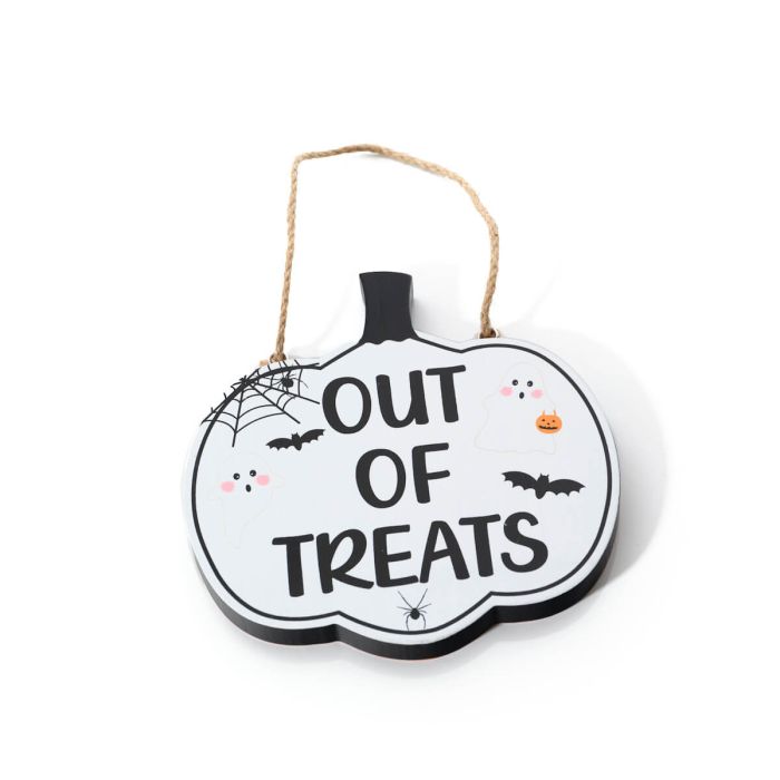 Spooktacular Halloween Reversible Trick/ Out Of Treats Wooden Hanger