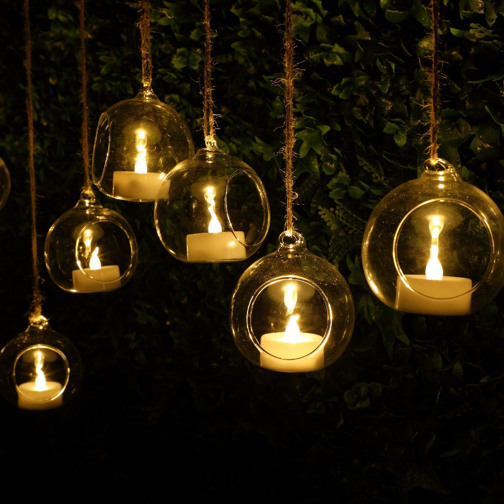 NOMA - Jute Rope Floating TeaLight Candles in Glass Bubbles with Remote Control - Pack of 6