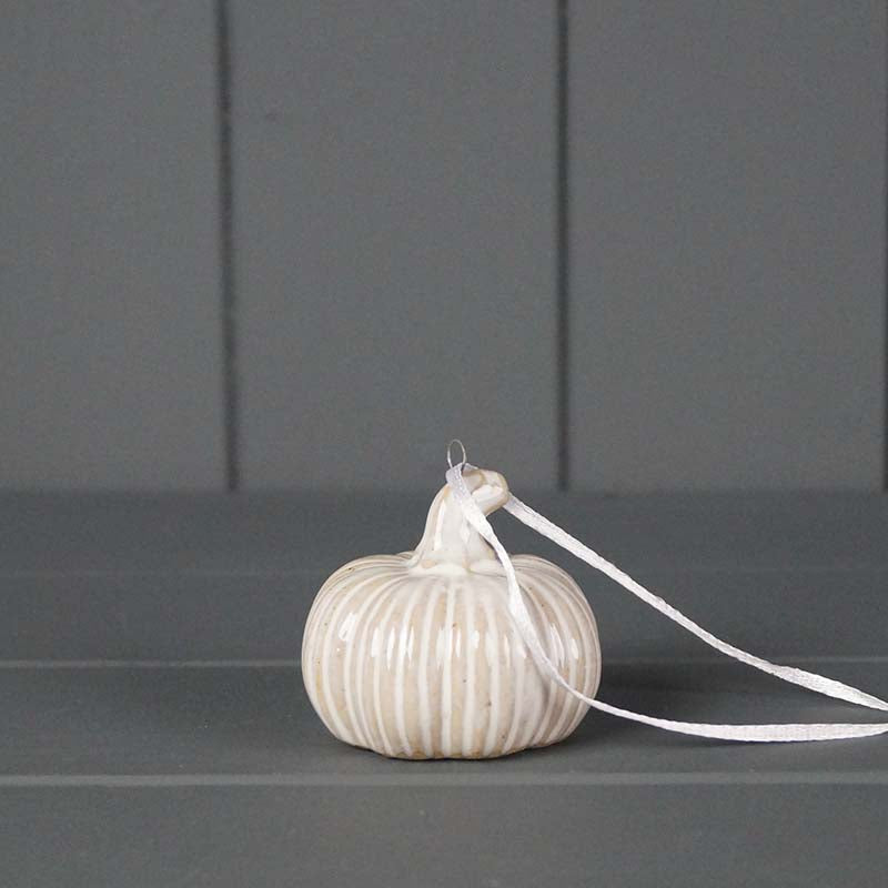 Small Hanging White Ceramic Pumpkin - 5.5cm
