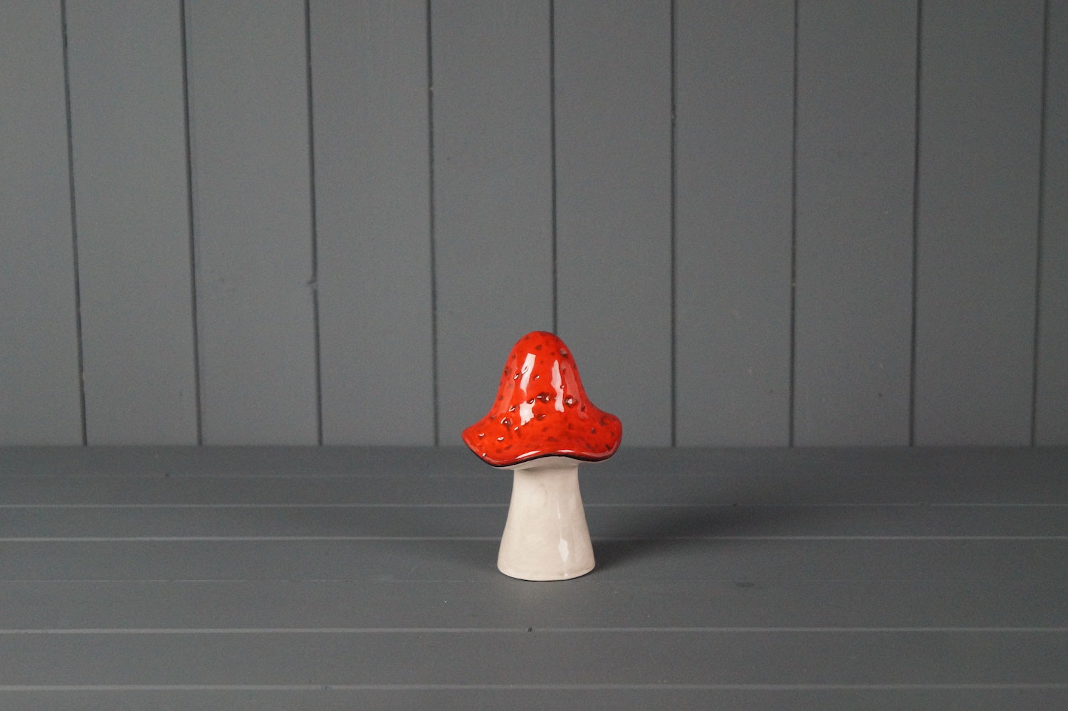 White Ceramic Red Toadstool Mushroom - 13.5cm
