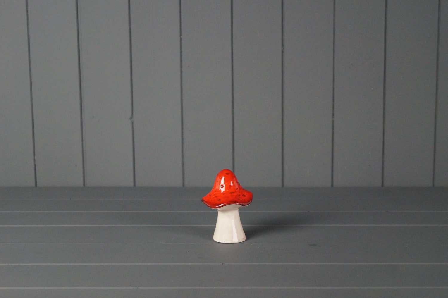 White Ceramic Red Toadstool Mushroom - 9.5cm