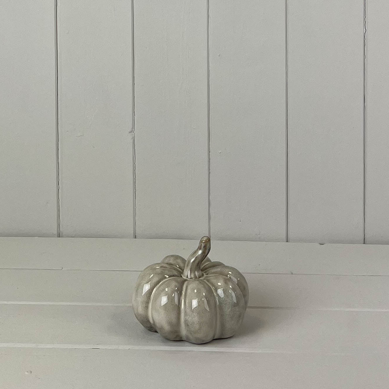 Grey Beige Mottle Ceramic Pumpkin Ornament - 8cm