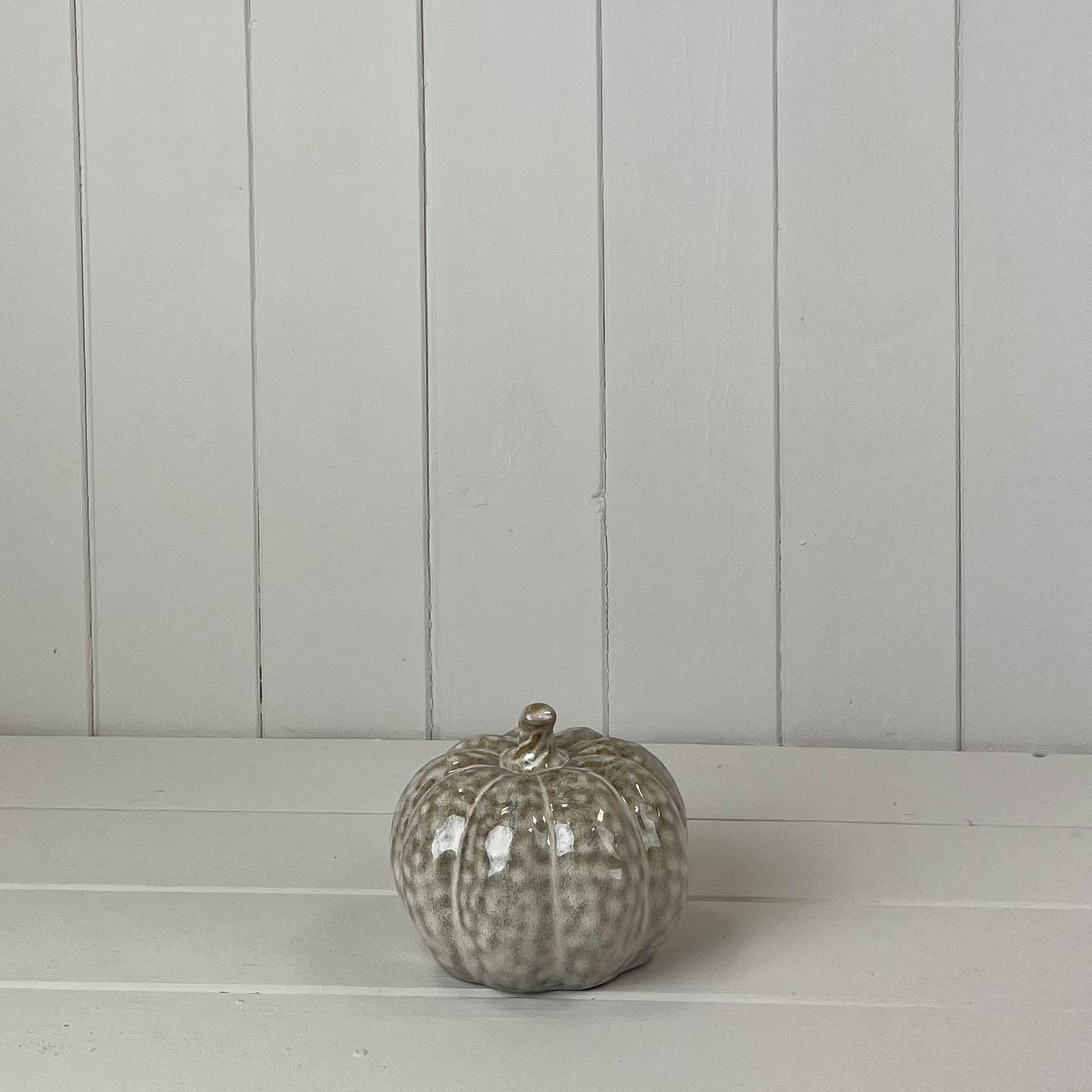 Grey Beige Mottle Textured Ceramic Pumpkin Ornament - 10cm
