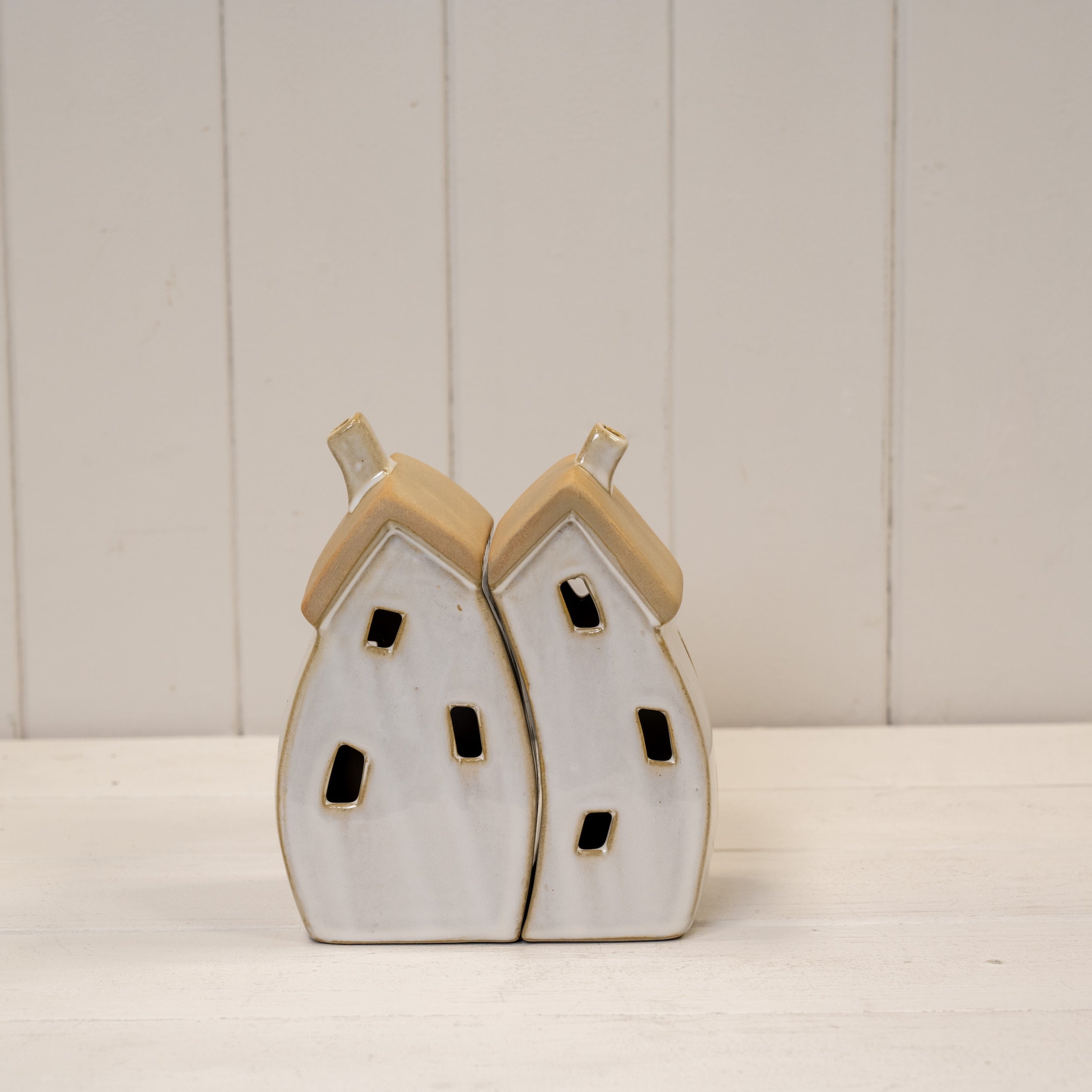 Small Stone Glazed Ceramic Twin House Ornament