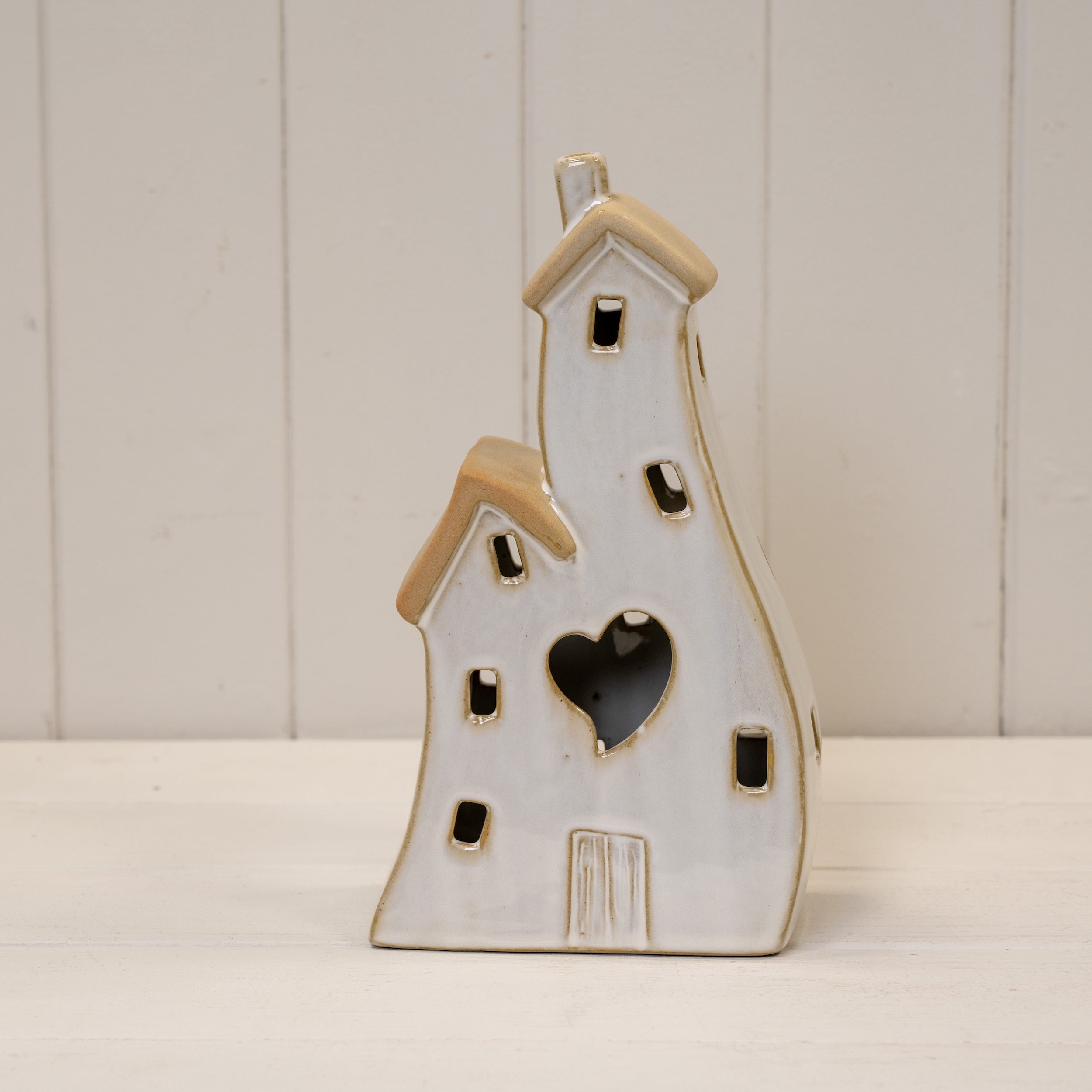 Large Stone Glazed Ceramic Twin House Ornament
