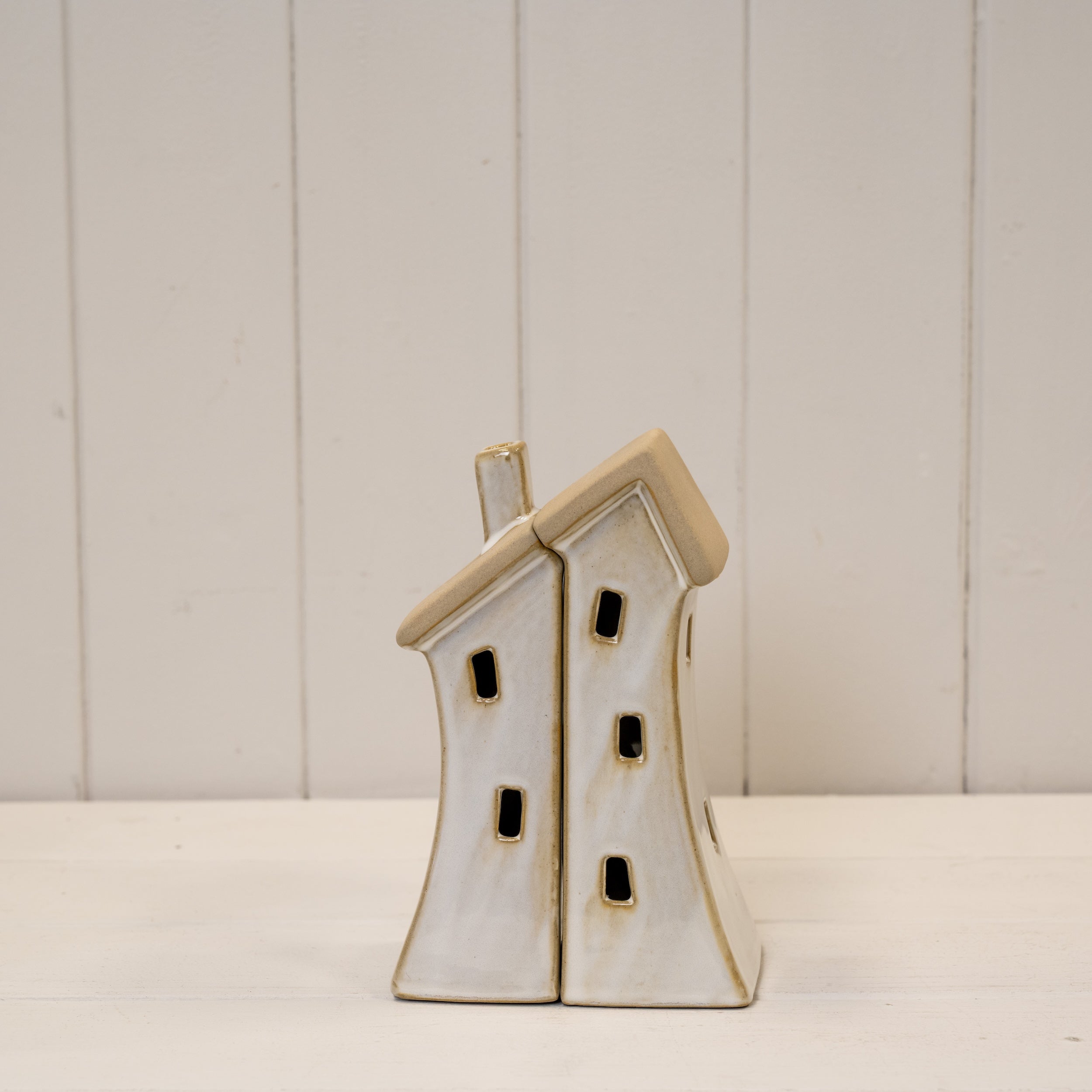 Medium Stone Glazed Ceramic Twin House Ornament
