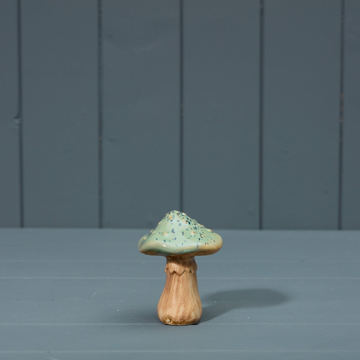 Speckled Pale Blue Ceramic Toadstool Mushroom - 9.5cm